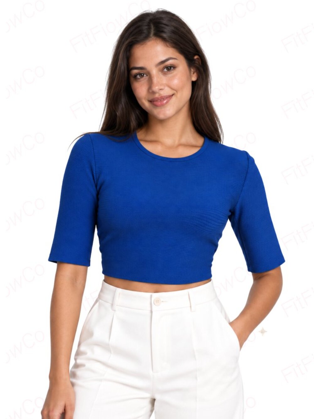 BCBGMAXAZRIA Royal Blue Fitted Cropped Top Size M